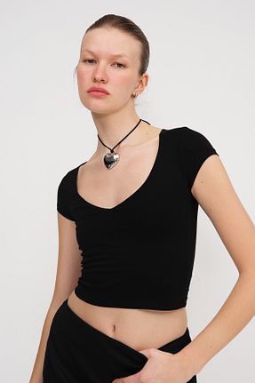 تیشرت مشکی زنانه اسلیم فیت Addax - کد 925703361