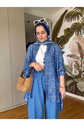 ست بالاتنه و پائین تنه حجاب آبی زنانه رگولار Aselim Hijap Moda - کد 925710211