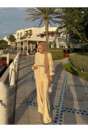 ست بالاتنه و پائین تنه حجاب بژ زنانه رگولار ALPARYA - کد 925711076