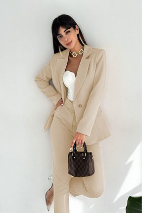 کت و شلوار بژ زنانه یقه کتی diaves - کد 925936666