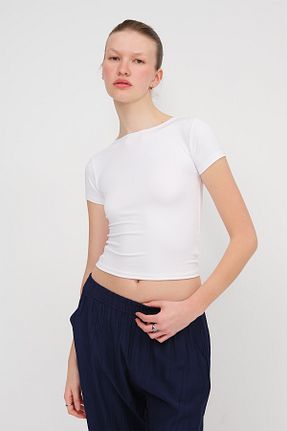 تیشرت سفید زنانه اسلیم فیت Addax - کد 925706839