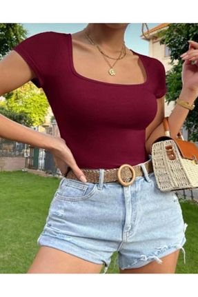 بادی زرشکی زنانه یقه مربعی MEGOMEL - کد 925705009