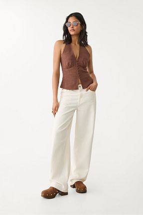 بلوز قهوه ای زنانه ساده Stradivarius - کد 925715509