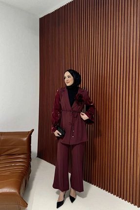 ست بالاتنه و پائین تنه زرشکی زنانه پنبه ای Melike Tatar - کد 925735995