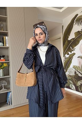 ست بالاتنه و پائین تنه حجاب سرمه ای زنانه رگولار Aselim Hijap Moda - کد 904876432