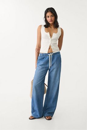 شلوار جین آبی زنانه پاچه گشاد Stradivarius - کد 925728931