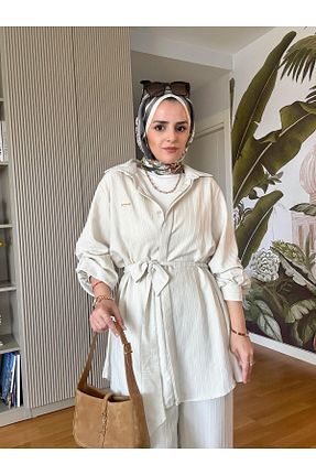 ست بالاتنه و پائین تنه حجاب بژ زنانه رگولار Aselim Hijap Moda - کد 899823222
