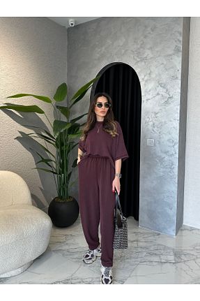 ست بالاتنه و پائین تنه زرشکی زنانه بافت By Merve Darende - کد 925743064