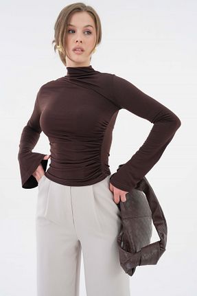 بلوز قهوه ای زنانه ساده Saade - کد 925750063