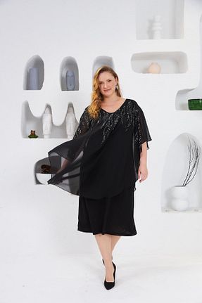 لباس مجلسی سایز بزرگ مشکی زنانه یقه دوچرخه Rmg - کد 925767774