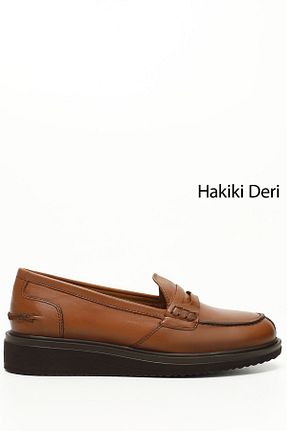 کفش لوفر قهوه ای زنانه چرم خالص GÖNDERİ(R) - کد 34790926