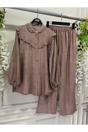 ست بالاتنه و پائین تنه حجاب قهوه ای زنانه رگولار BisuModa - کد 925816919