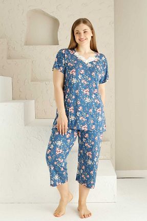 ست لباس راحتی سایز بزرگ رنگی زنانه گلدار ALİMER - کد 925848051