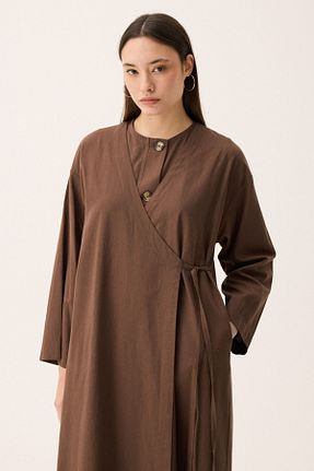 کافتان و کیمونو حجاب قهوه ای زنانه پنبه ای ZÜLAYS - کد 925842603