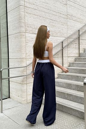 شلوار کرمگن سرمه ای زنانه اورسایز Sun Victoria - کد 888668218