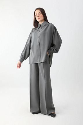 ست بالاتنه و پائین تنه حجاب طوسی اورسایز ZÜLAYS - کد 925842322