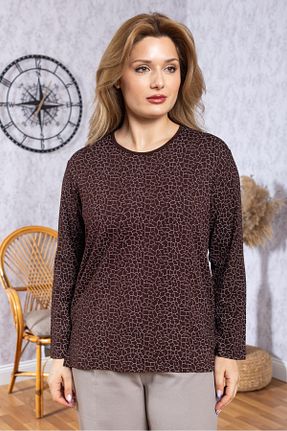بلوز قهوه ای زنانه طرح دار Mutlu City - کد 925856504