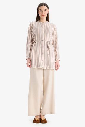 پیراهن قهوه ای زنانه Relaxed Defacto - کد 902546316
