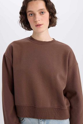سوئیشرت قهوه ای زنانه ساده Defacto - کد 901340052