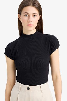 تیشرت مشکی زنانه اسلیم فیت Defacto - کد 905968243
