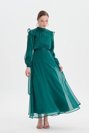 لباس مجلسی حجاب سبز زنانه یقه دوچرخه Birgül Bektaş - کد 345608451
