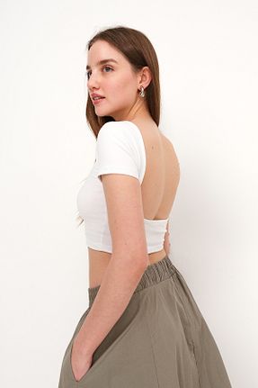 تیشرت سفید زنانه اسلیم فیت Addax - کد 925882402