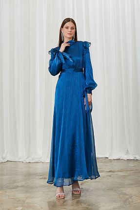 لباس مجلسی حجاب سرمه ای زنانه یقه دوچرخه Birgül Bektaş - کد 349868351