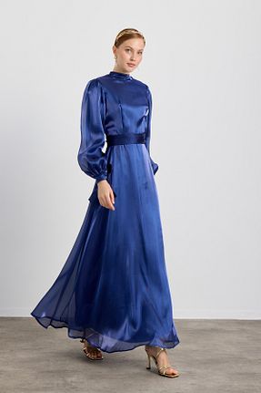 لباس مجلسی حجاب سرمه ای زنانه یقه ایستاده Birgül Bektaş - کد 856309512
