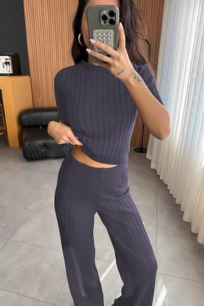 ست بالاتنه و پائین تنه طوسی زنانه بافت YAKAMEL - کد 921567376