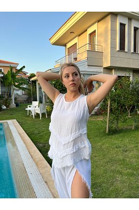 بلوز سفید زنانه ساده Çeşme Home - کد 925067876