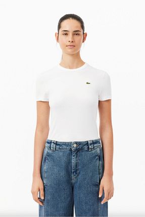 تیشرت سفید زنانه اسلیم فیت Lacoste - کد 925971070