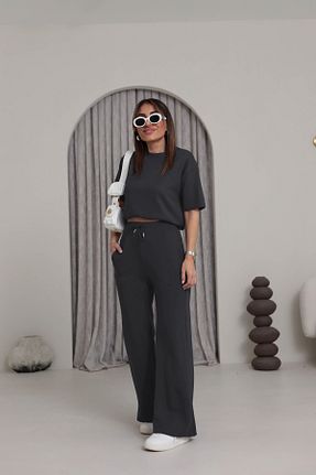 ست بالاتنه و پائین تنه طوسی زنانه بافت YAKAMEL - کد 925978312