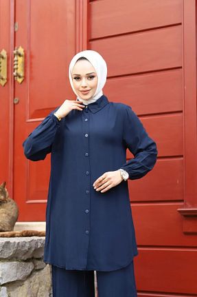 پیراهن حجاب سرمه ای زنانه اورسایز Genel Markalar - کد 925970687