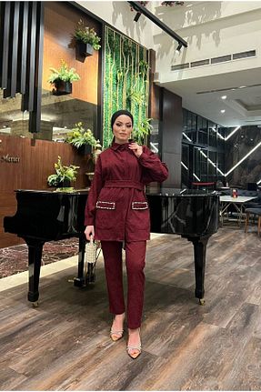 ست بالاتنه و پائین تنه زرشکی زنانه بافتنی comstar - کد 925984722