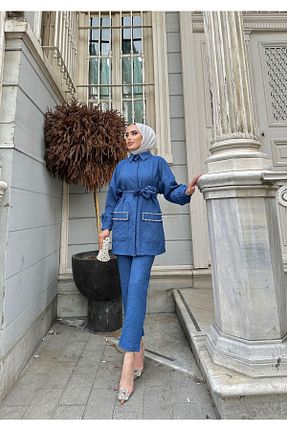 ست بالاتنه و پائین تنه سرمه ای زنانه بافتنی comstar - کد 817834581