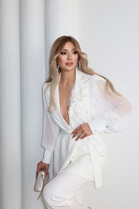 ست بالاتنه و پائین تنه سفید زنانه بافتنی 1Moda1Tarz - کد 921753468