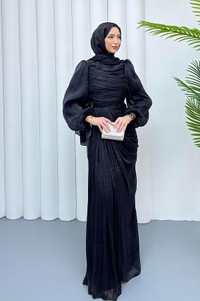 لباس مجلسی حجاب مشکی زنانه یقه ایستاده Modaensarbutik - کد 926072068