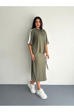 ست بالاتنه و پائین تنه خاکی زنانه بافت sportiness - کد 926068283