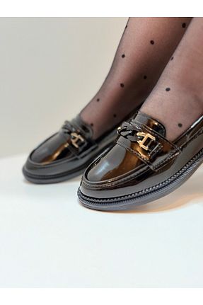 کفش لوفر مشکی زنانه چرم لاکی AHOORA SHOE - کد 901401605