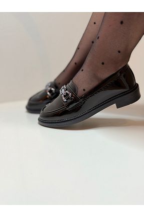 کفش لوفر مشکی زنانه چرم لاکی AHOORA SHOE - کد 901363315