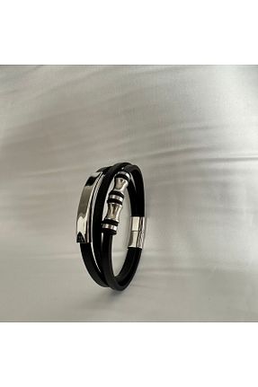 دستبند استیل (فولاد) مشکی مردانه FASHION - کد 926126039