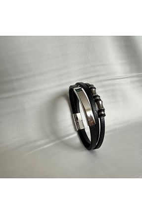 دستبند استیل (فولاد) مشکی مردانه FASHION - کد 926126039