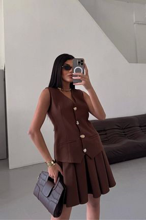 ست بالاتنه و پائین تنه قهوه ای زنانه بافتنی COjans - کد 927113712