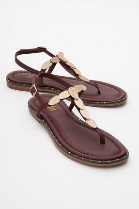 صندل زرشکی زنانه پاشنه تخت luvishoes - کد 926176011