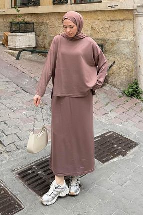 ست بالاتنه و پائین تنه حجاب قهوه ای زنانه رگولار lamelif - کد 926342246