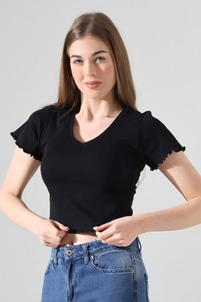 تیشرت مشکی زنانه کراپ LITTLEMOON - کد 926235173