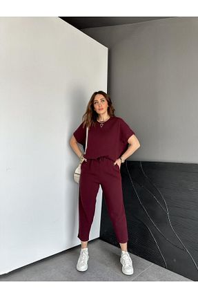 ست بالاتنه و پائین تنه زرشکی زنانه بافتنی Zerrincan Giyim - کد 926226993