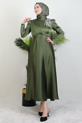 لباس مجلسی حجاب خاکی زنانه یقه ایستاده Giza Giyim - کد 686938873