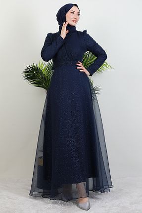 لباس مجلسی حجاب سرمه ای زنانه یقه ماهیگیر Giza Giyim - کد 466383608