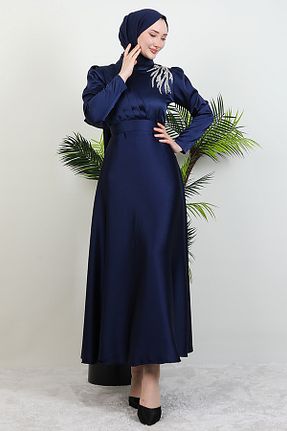 لباس مجلسی حجاب سرمه ای زنانه یقه ایستاده Giza Giyim - کد 256813491